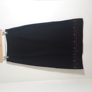 Vintage Chadwick's black denim embroidered bottom maxi skirt size 6